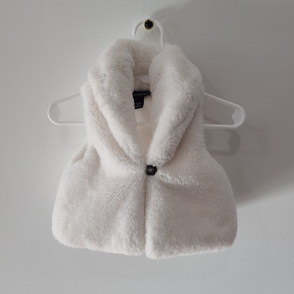 Calvin Klein Jeans White Faux Fur Winter Vest for Infant Baby Girls